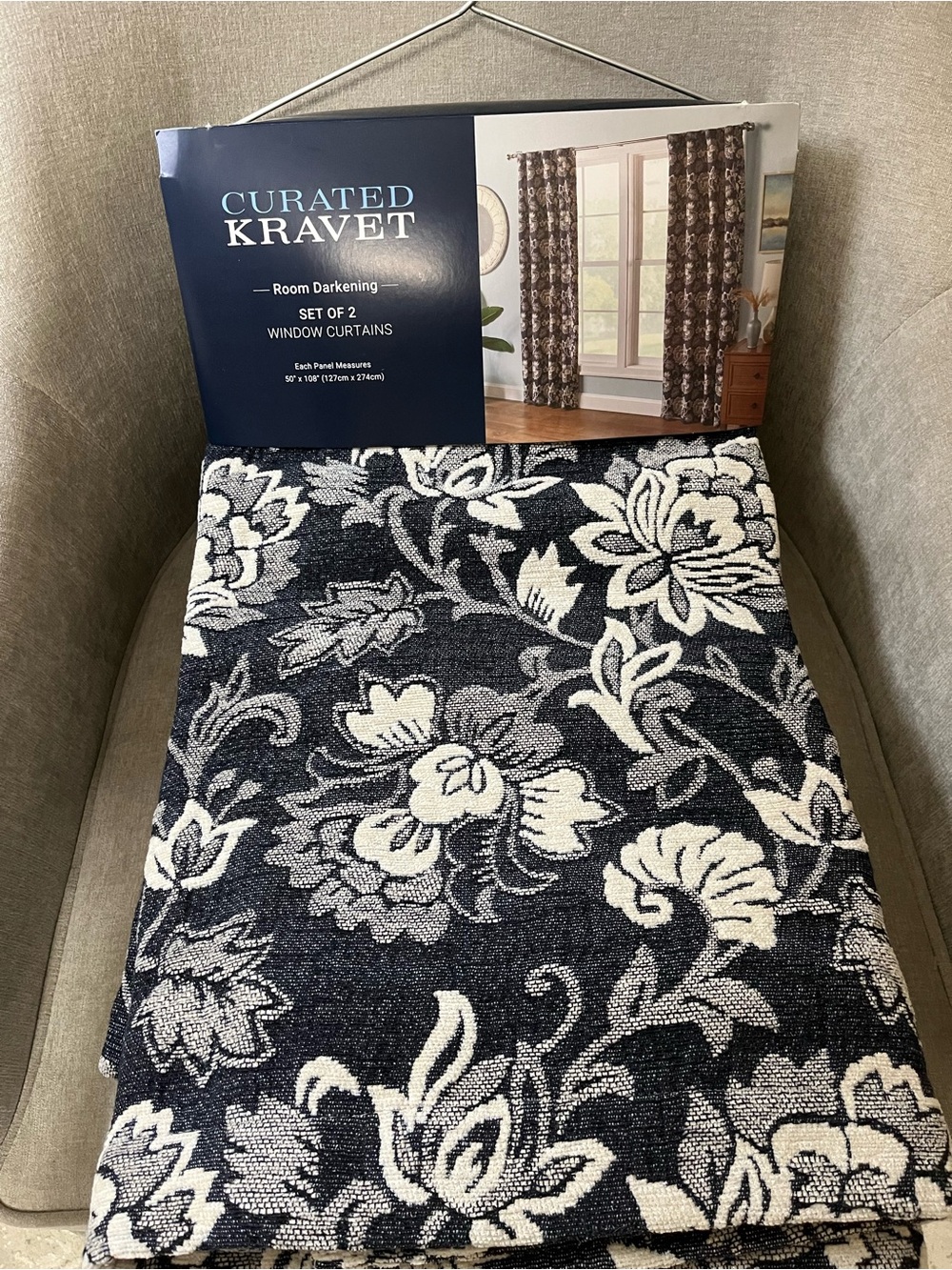 NWT Curated Kravet  Blue Floral Design Jacquard Drapes 50"x108" Set of 2 Panels
